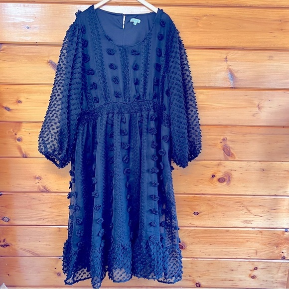 LODO Dresses & Skirts - Lodo Kervology Long Sheer Ballon Sleeves Black Round Neck Embellished Dress 4XL